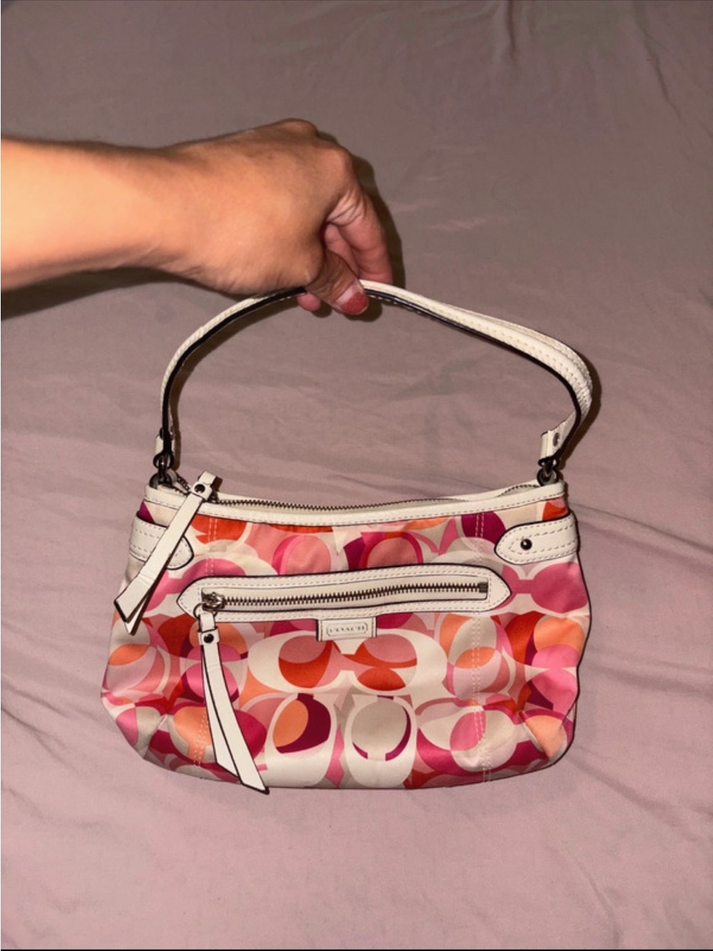 Coach Pink Multi-Logo Shoulder Bag with White Trim